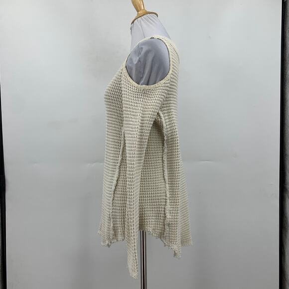 Free People Sweater Womens XS Ivory Sunrise Waffle Knit Cold Shoulder Pullover - Picture 3 of 11